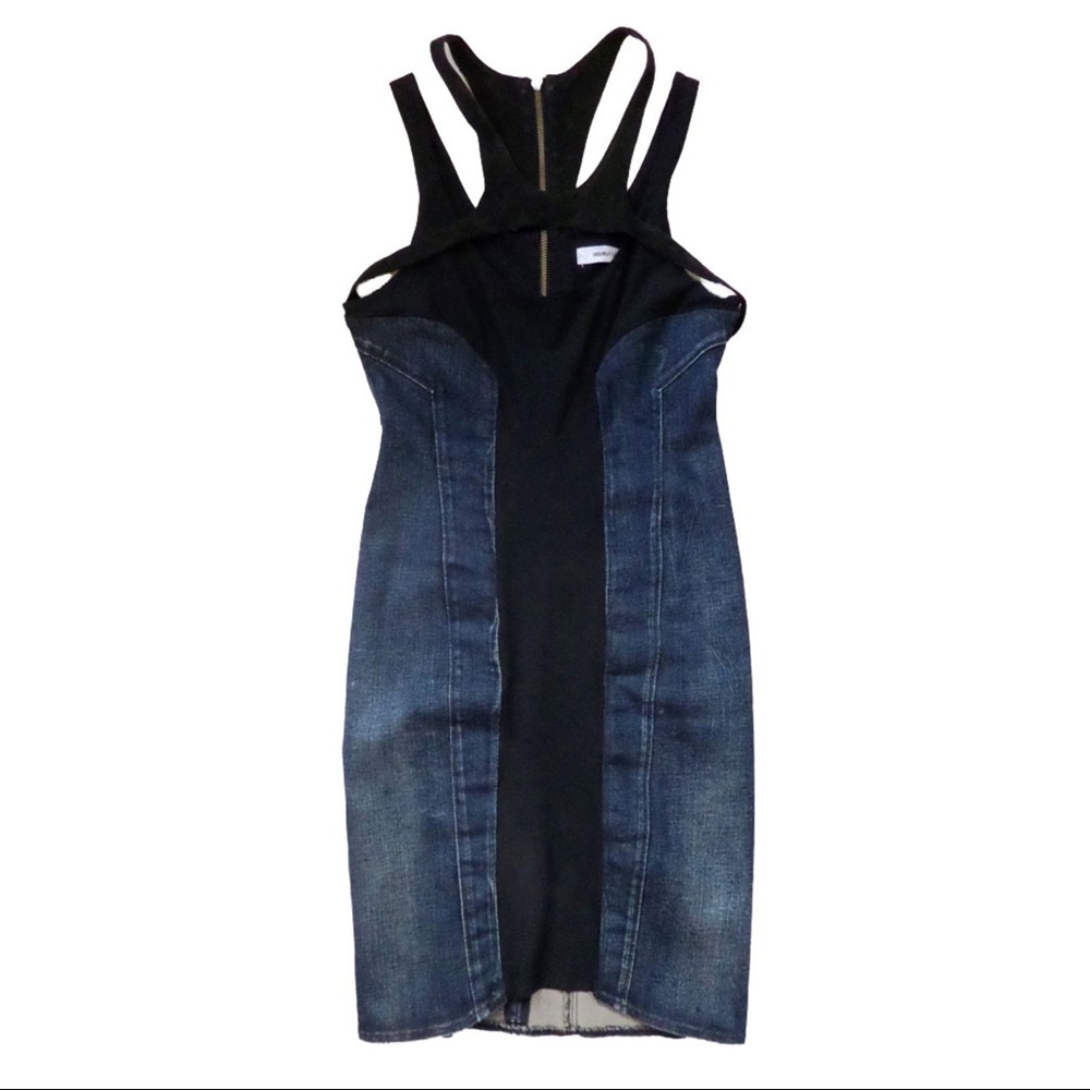 HELMUT LANG Denim & black suede and stretch dress